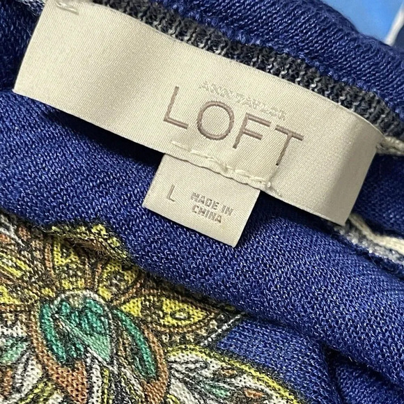 Ann Taylor LOFT Paisley Floral Semi Sheer Top Size Large Blue 3/4 Sleeve - Picture 5 of 7